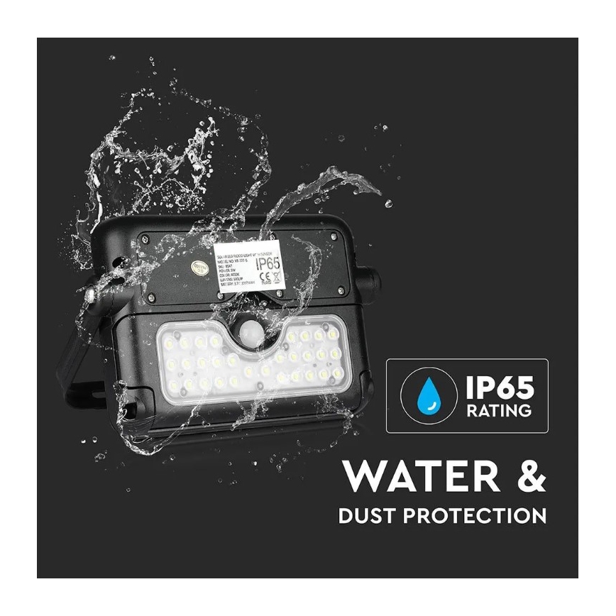 Світлодіодний сонячний прожектор із сенсором LED/5W/3,7V IP65 4000K 3000 mAh