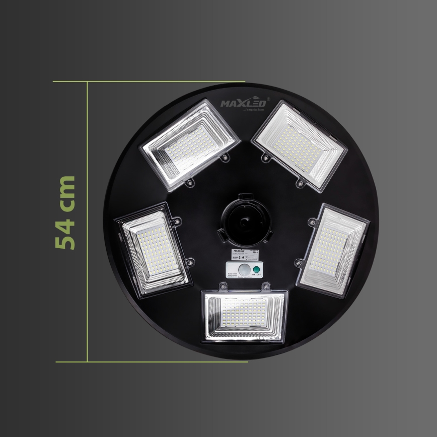 LED затемнюваний сонячний вуличний світильник з датчиком LED/22W/6V 18000 mAh 6500K IP65 чорний + пульт дистанційного керування