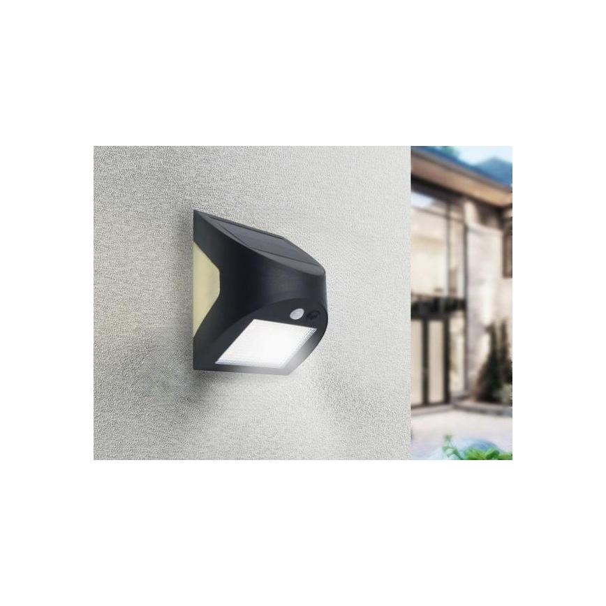 LED сонячний настінний світильник з датчиком LED/3W/3,7V 3000/4000K 1200 mAh IP54 чорний