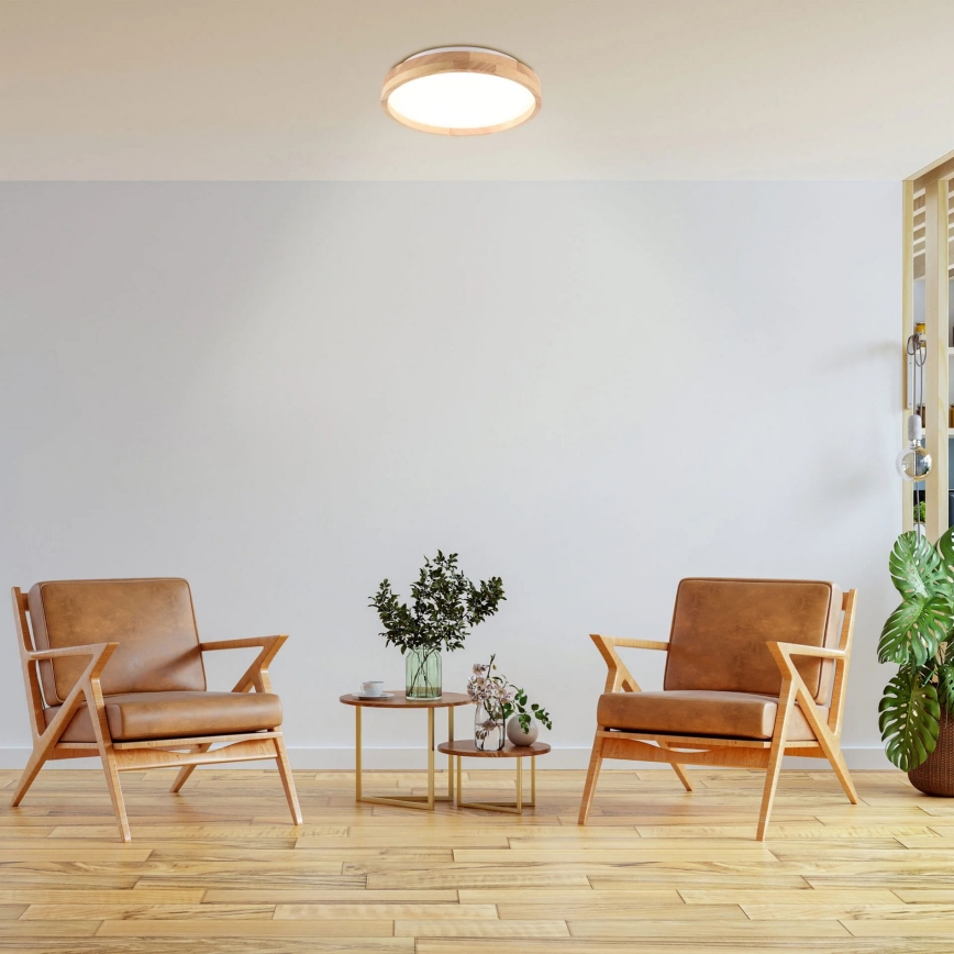 Світлодіодний дерев'яний стельовий світильник для ванної кімнати LED/12W/230V Ø 27 см IP44 дуб