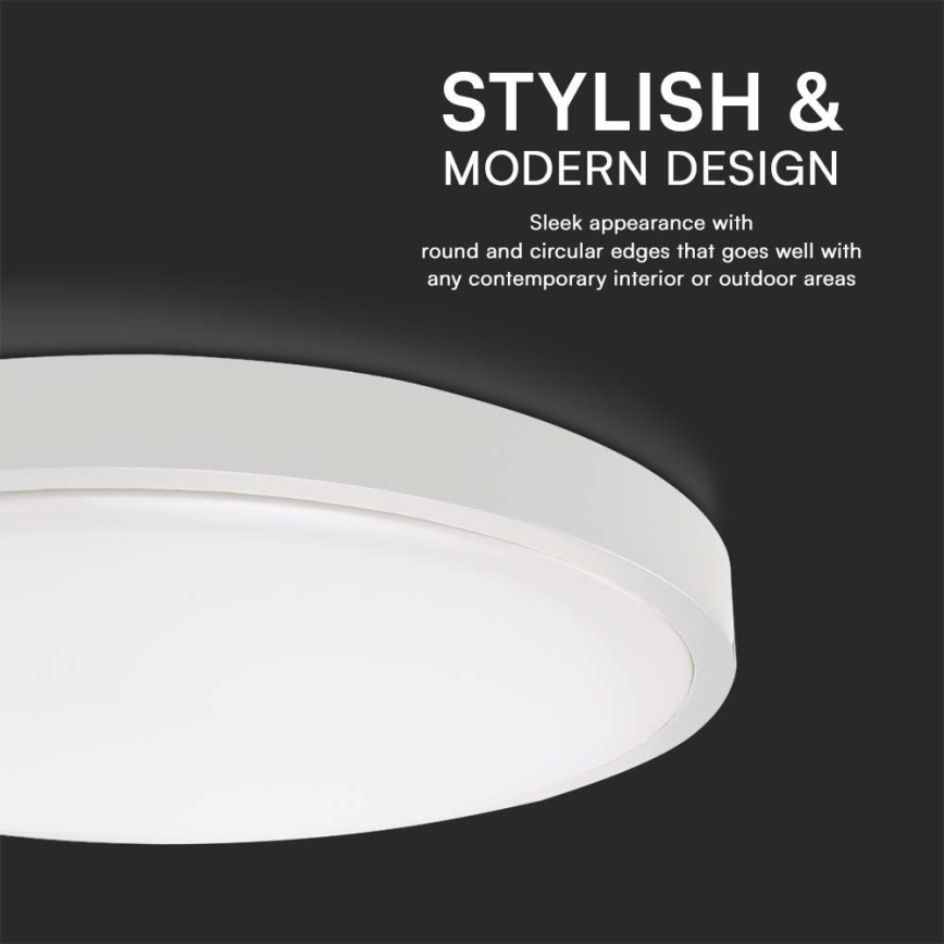 LED стельовий світильник для ванної кімнати, 18 Вт/230 В, 3000 К, IP44, діаметр 25 см, білий