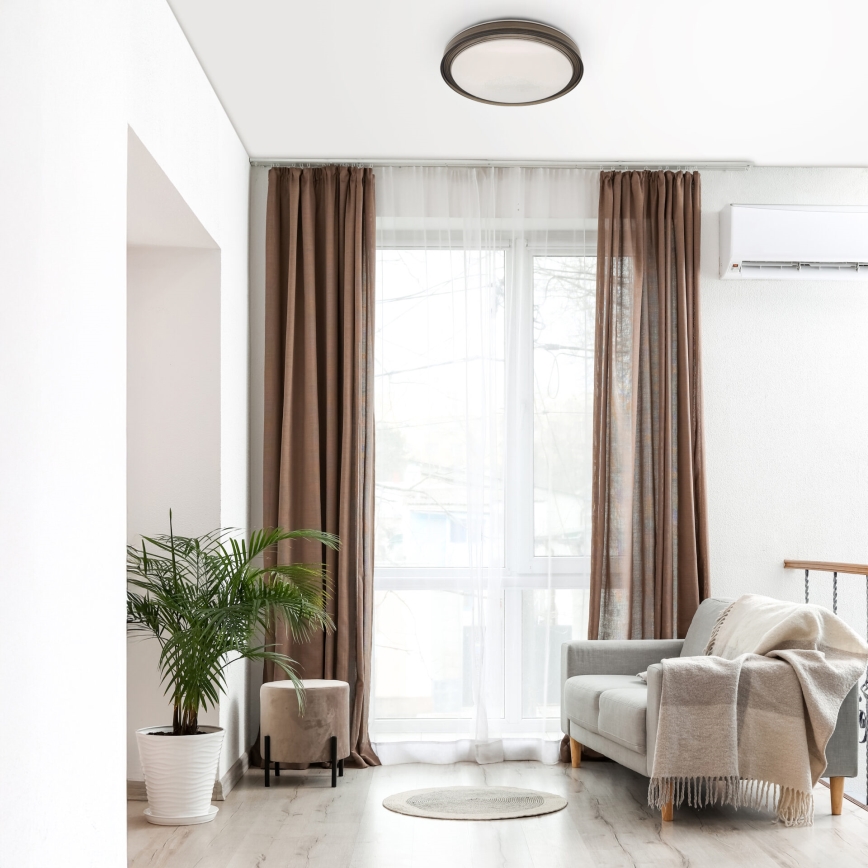 Стельовий LED світильник для ванної з регулюванням яскравості HALINA LED/48W/230V 3000-6000K діаметр 38 см IP44 чорний + пульт дистанційного керування