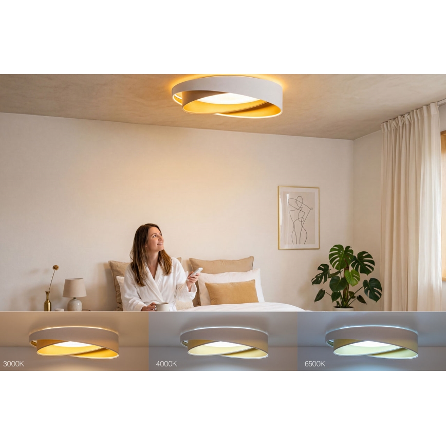 LED стельовий світильник з регульованою яскравістю SMART GALAXY MODERN LED/24W/230V 3000-6500K, діам. 55 см, білий/бежевий/золотистий + пульт дистанційного керування
