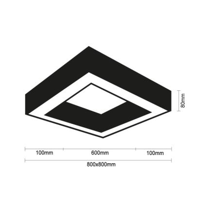 LED-стельовий світильник LED/100W/230V 3000/4000/6500K 80x80 см чорний