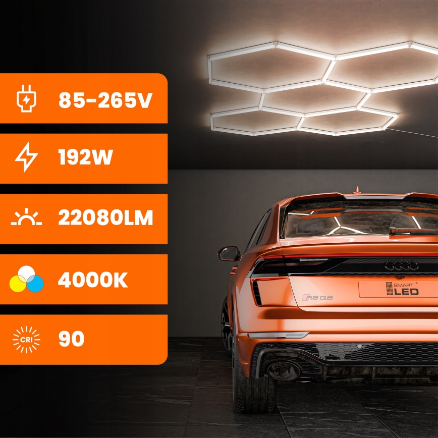 LED стельовий світильник HEXAGON LED/240W/85-265V 4000K 298x209 см CRI 90 IP44 білий