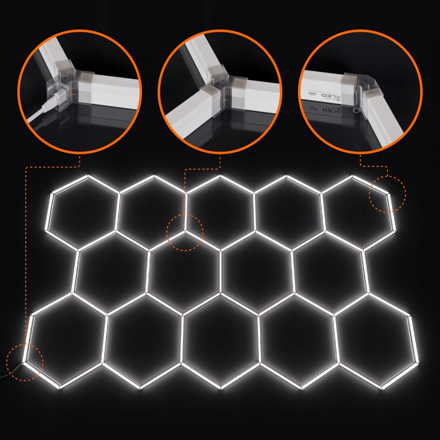 Стельовий світлодіодний світильник HEXAGON LED/456 Вт/85-265 В 6500 К 522x298 см CRI 90 IP54 білий