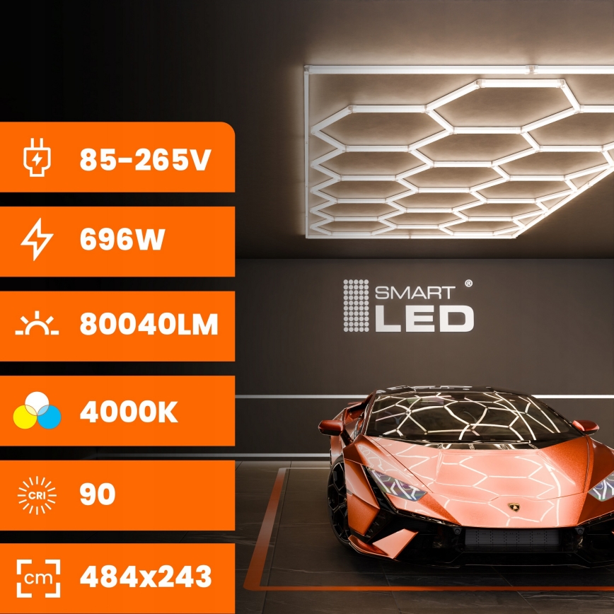 LED стельовий світильник HEXAGON LED/696Вт/85-265В 4000K 484x243 см CRI 90 IP44 білий