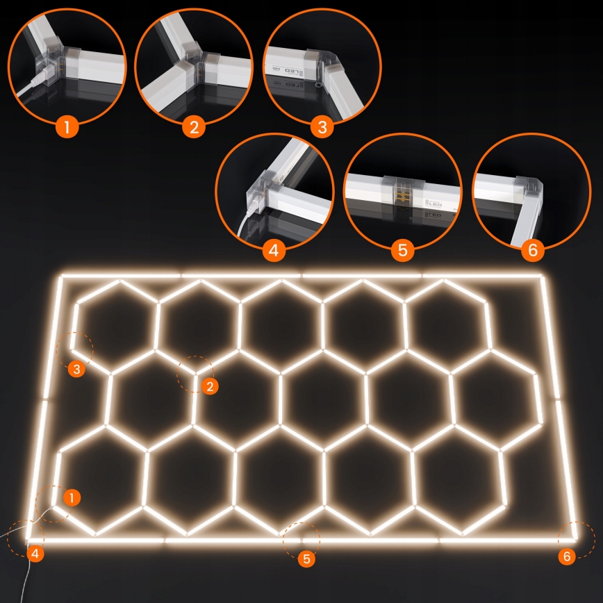 LED стельовий світильник HEXAGON LED/696Вт/85-265В 4000K 484x243 см CRI 90 IP44 білий