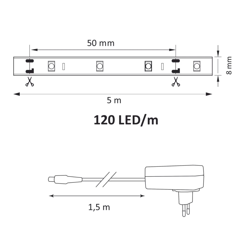 Світлодіодна стрічка 5м LED/36W/12V 4000K
