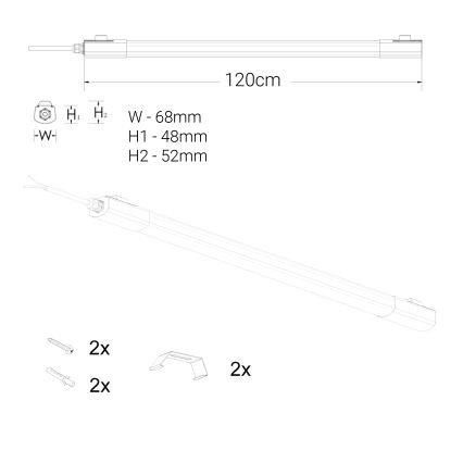 LED Світильник для підсвітки стільниці LED/60W/230V 6000K 120 см IP65 чорний