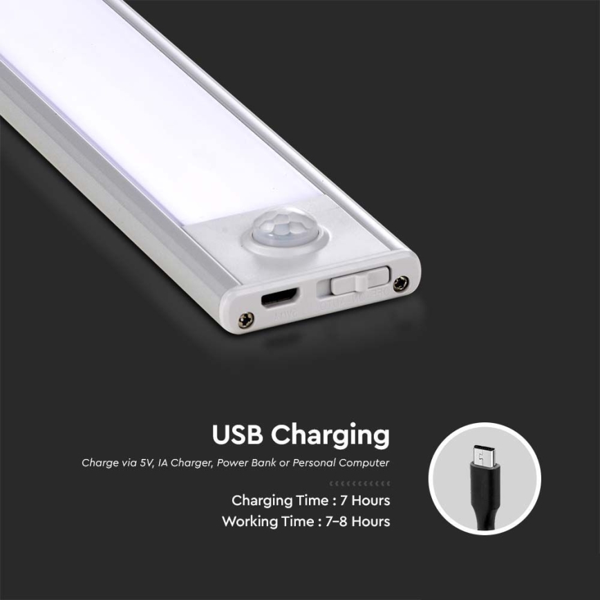 LED світильник для підсвітки стільниці з датчиком LED/2,5W/5V 3000 mAh 3000K