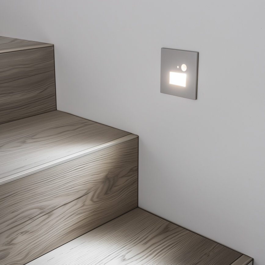 LED сходовий світильник з датчиком руху та сутінків LED/1,5W/230V 3000/4000/6000K сірий