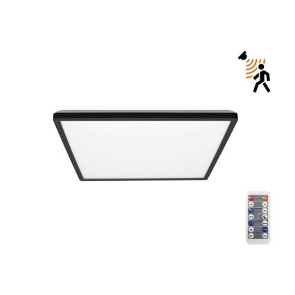 LED Світильник для ванної кімнати з датчиком руху та освітленості NIVERA LED/12W/230V IP54 3000/4000/6000K 22,5x22,5 см чорний + пульт дистанційного керування