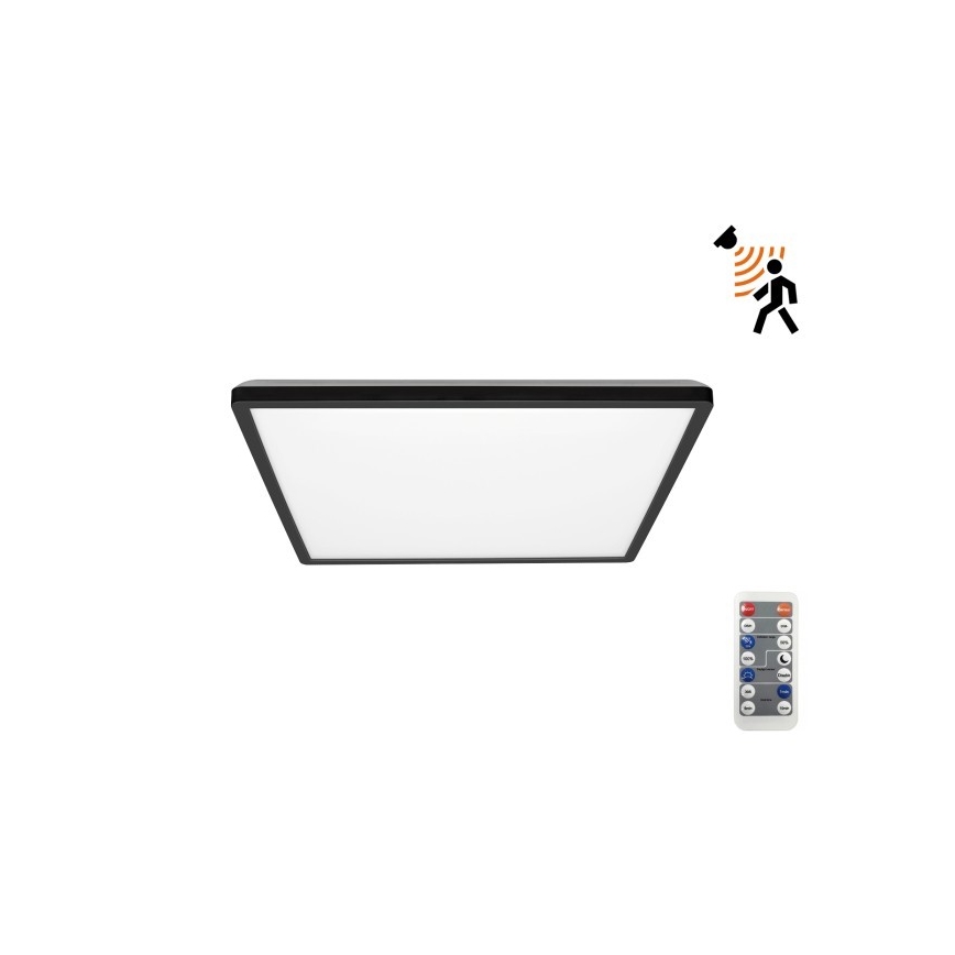LED Світильник для ванної кімнати з датчиком руху та освітленості NIVERA LED/12W/230V IP54 3000/4000/6000K 22,5x22,5 см чорний + пульт дистанційного керування