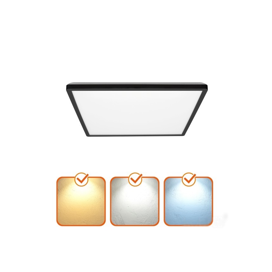 LED Світильник для ванної кімнати з датчиком руху та освітленості NIVERA LED/12W/230V IP54 3000/4000/6000K 22,5x22,5 см чорний + пульт дистанційного керування