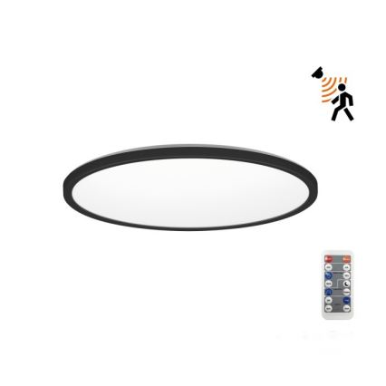 LED Світильник для ванної кімнати з датчиком руху та освітленості NIVERA LED/12W/230V IP54 3000/4000/6000K діаметр 22,5 см чорний + пульт дистанційного керування