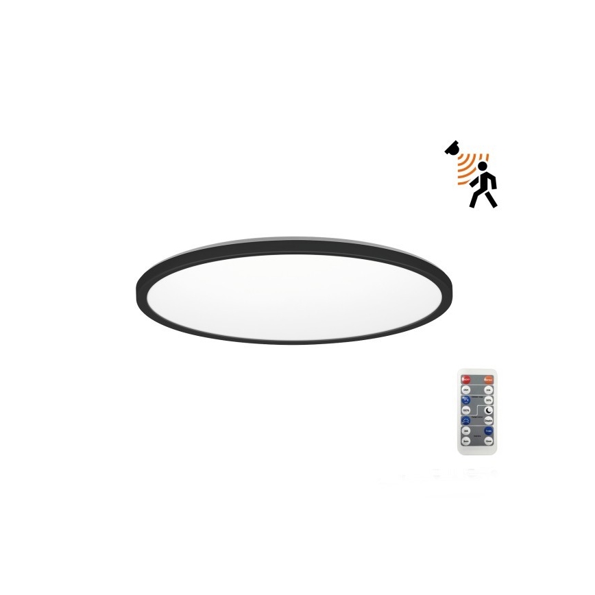 LED Світильник для ванної кімнати з датчиком руху та освітленості NIVERA LED/12W/230V IP54 3000/4000/6000K діаметр 22,5 см чорний + пульт дистанційного керування