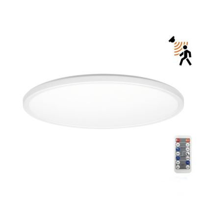 LED Світильник для ванної кімнати з датчиком руху та освітленості NIVERA LED/18W/230V IP54 3000/4000/6000K діаметр 30 см білий + пульт дистанційного керування