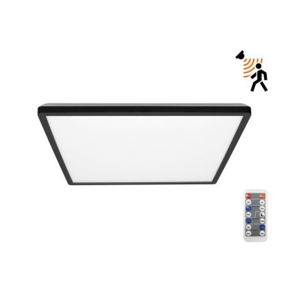 LED Світильник для ванної кімнати з датчиком руху та освітленості NIVERA LED/24W/230V IP54 3000/4000/6000K 30x30 см чорний + пульт дистанційного керування