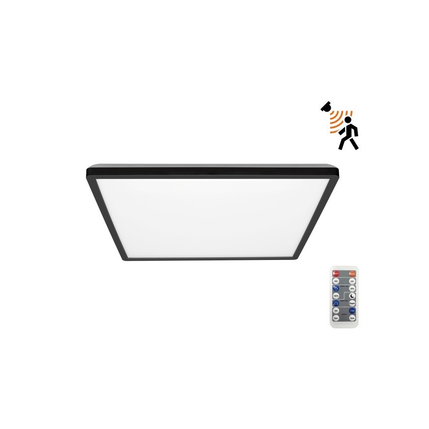LED Світильник для ванної кімнати з датчиком руху та освітленості NIVERA LED/24W/230V IP54 3000/4000/6000K 30x30 см чорний + пульт дистанційного керування