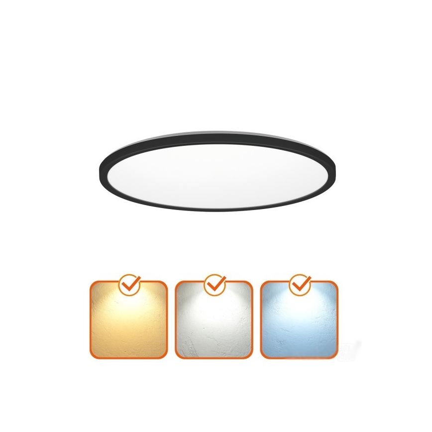 LED Світильник для ванної кімнати з датчиком руху та освітленості NIVERA LED/24W/230V IP54 3000/4000/6000K діаметр 30 см чорний + пульт дистанційного керування
