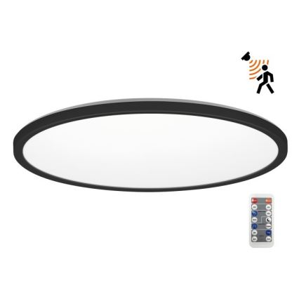 LED Світильник для ванної кімнати з датчиком руху та освітленості NIVERA LED/32W/230V IP54 3000/4000/6000K діаметр 42 см чорний + пульт дистанційного керування
