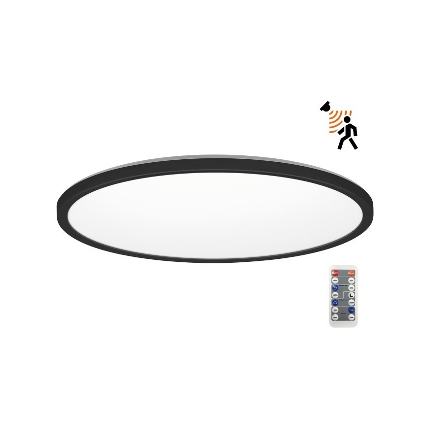 LED Світильник для ванної кімнати з датчиком руху та освітленості NIVERA LED/32W/230V IP54 3000/4000/6000K діаметр 42 см чорний + пульт дистанційного керування