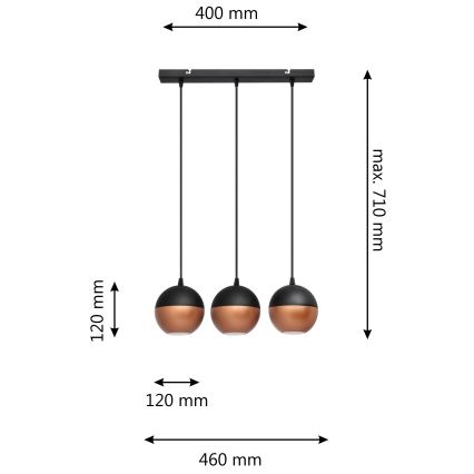 LED Світлодіодна підвісна люстра MIDWAY 3xGU10/4,8W/230V чорний/мідний