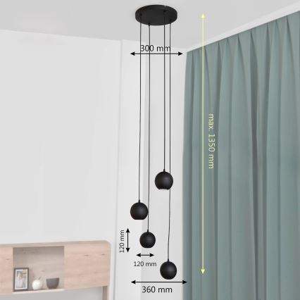 LED Світлодіодна підвісна люстра MIDWAY 4xGU10/4,8W/230V чорний