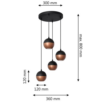 LED Світлодіодна підвісна люстра MIDWAY 4xGU10/4,8W/230V чорний/мідний