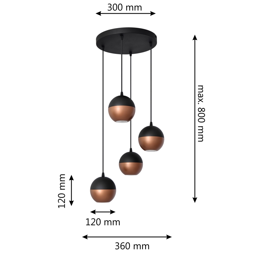 LED Світлодіодна підвісна люстра MIDWAY 4xGU10/4,8W/230V чорний/мідний