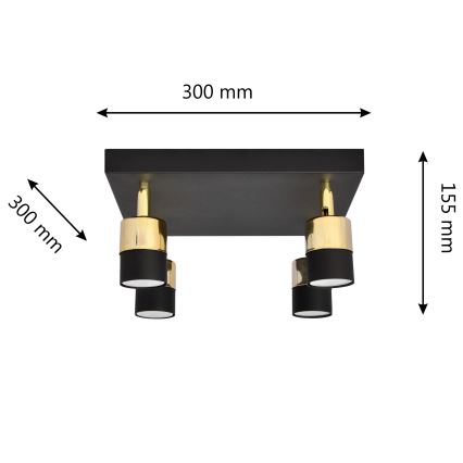 LED Світлодіодний точковий світильник TUBSSON 4xGU10/4,8W/230V чорний/золотий
