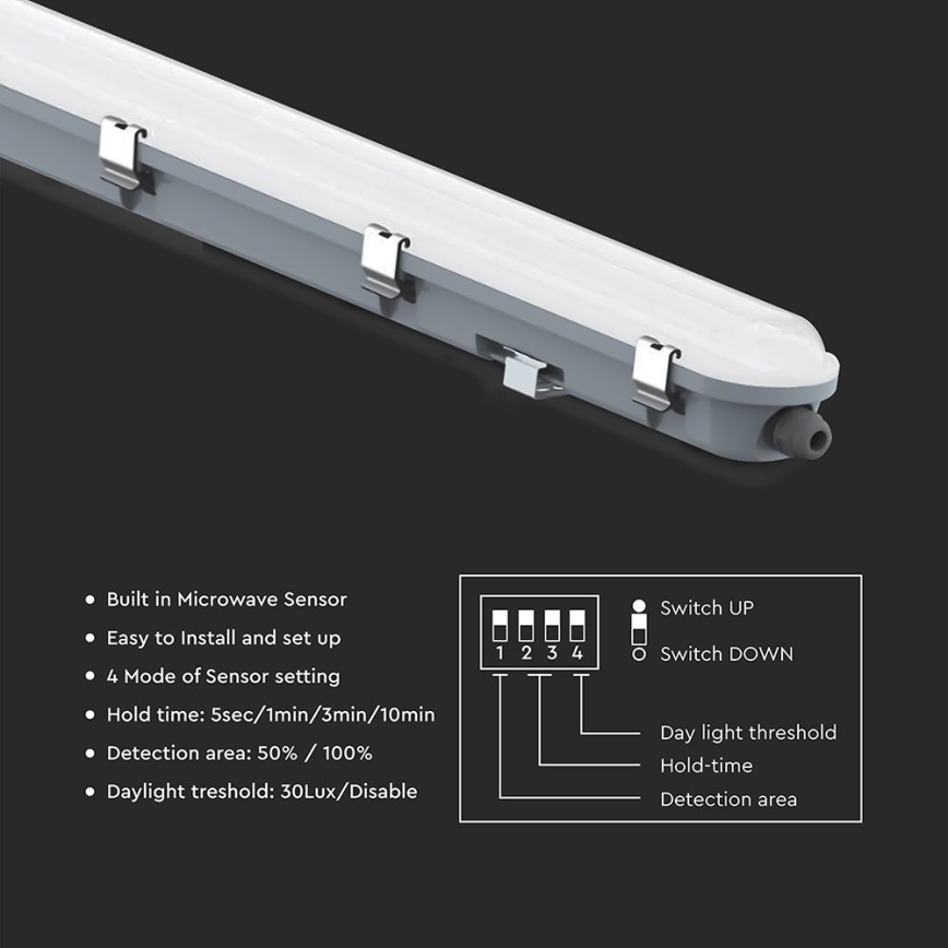 Технический LED-светильник с датчиком движения и датчиком сумерек LED/48W/230V IP65 6500K 150 см