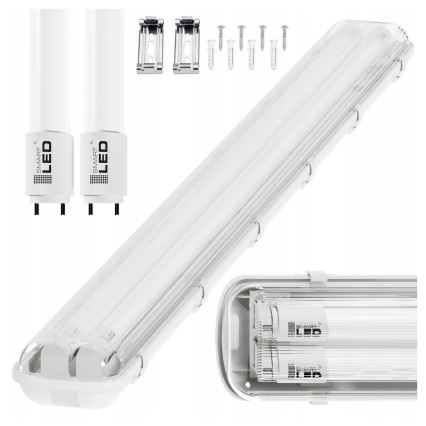 LED технічний світильник T8, 2× G13, 20 Вт, 230 В, 6500 К, 120 см, IP65, білий