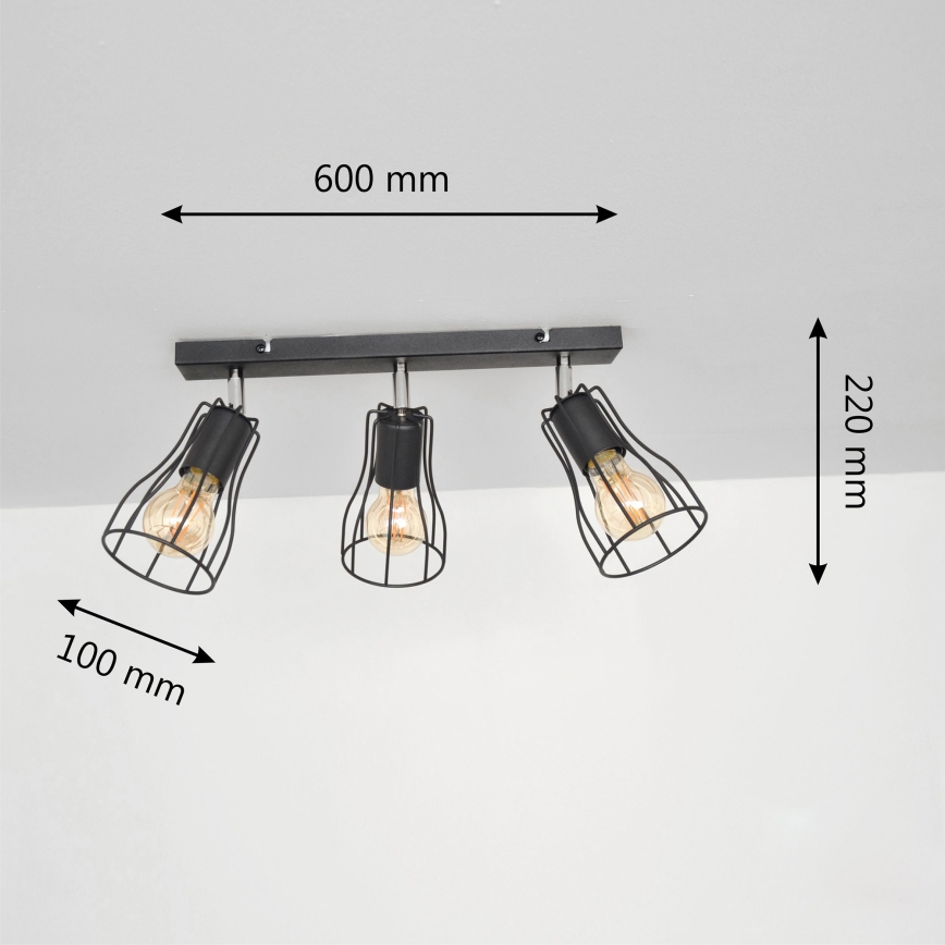 LED Точковий світильник TUBE II 3xE27/15W/230V чорний