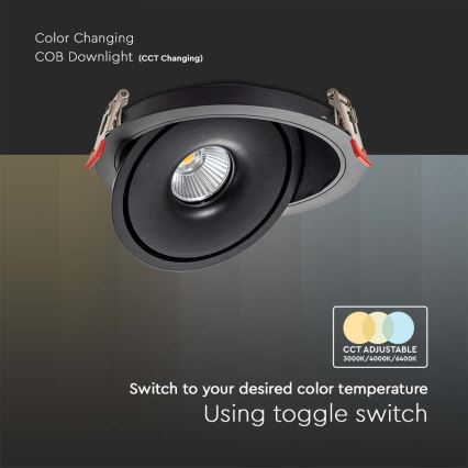 LED Точковий вбудований стельовий світильник LED/12W/230V 3000/4000/6400K діаметр 12 см чорний