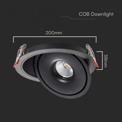 LED Точковий вбудований стельовий світильник LED/28W/230V 3000/4000/6400K діаметр 20 см чорний