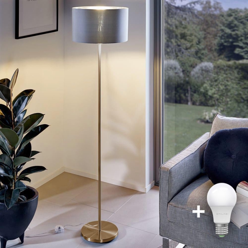 LED торшер TUNJA 1xE27/20W/230V, диаметр 30 см, золотой/серый