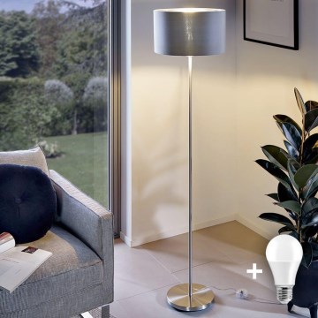 LED торшер TUNJA 1xE27/20W/230V Ø 38 см матовый хром/серый