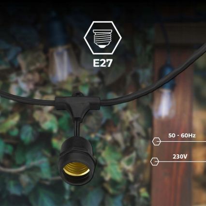 LED уличная декоративная гирлянда 10xE27/1Вт/230В 10,94 м IP44 чёрная