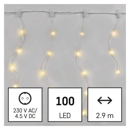 LED уличная гирлянда 100 светодиодов, 8 режимов, 7,9×0,7 м, IP44, тёплый белый