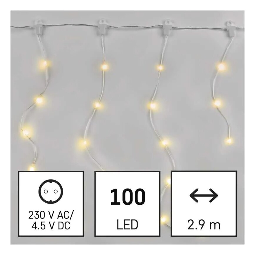 LED уличная гирлянда 100 светодиодов, 8 режимов, 7,9×0,7 м, IP44, тёплый белый