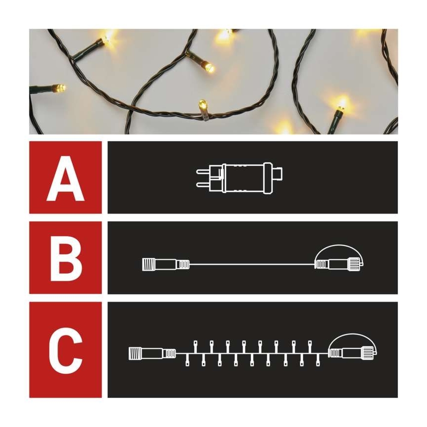 LED уличная гирлянда 100xLED/15m IP44, тёплый белый
