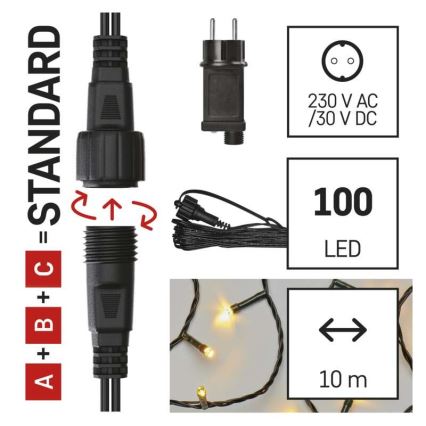 LED уличная гирлянда 100xLED/15m IP44, тёплый белый