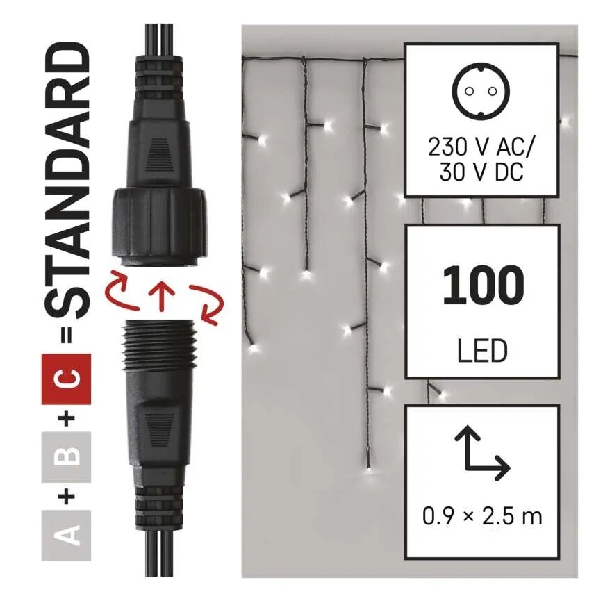 LED уличная гирлянда 100xLED/2,5x0,9m IP44 холодный белый