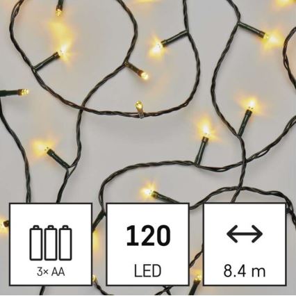 LED уличная гирлянда 120xLED/3xAA 8,9m IP44 тёплый белый