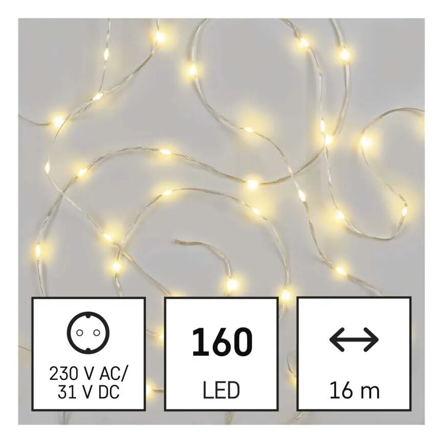 LED уличная гирлянда 160 светодиодов/21 м IP44 тёплый белый