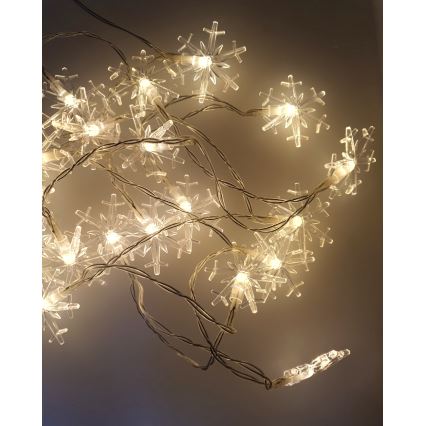 LED уличная гирлянда 20xLED/2xAA 2,2 m IP44, тёплый белый свет, в виде снежинок