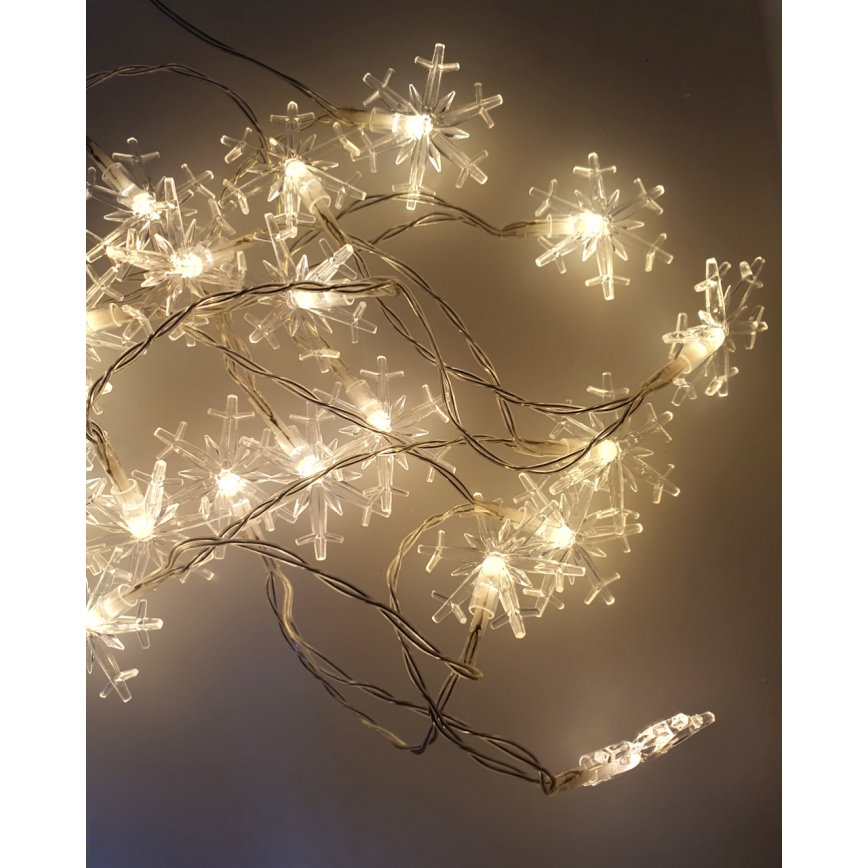 LED уличная гирлянда 20xLED/2xAA 2,2 m IP44, тёплый белый свет, в виде снежинок