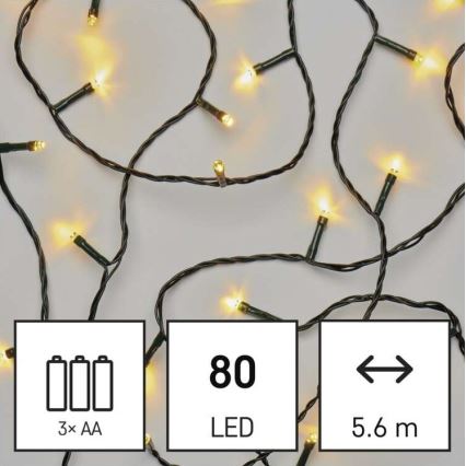 LED уличная гирлянда — 80 светодиодов, питание от 3xAA, длина 6,1 м, IP44, тёплый белый